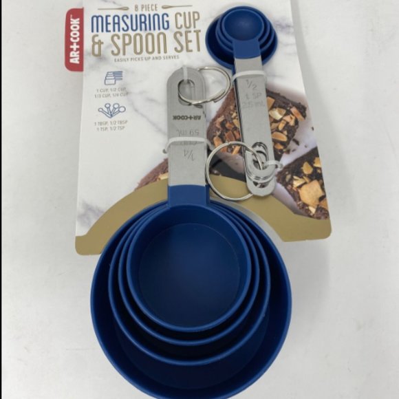 Art & Cook Measuring Cup & Spoon Set, 8 Piece Measuring Cup and Spoon Set, Blue - Picture 3 of 3